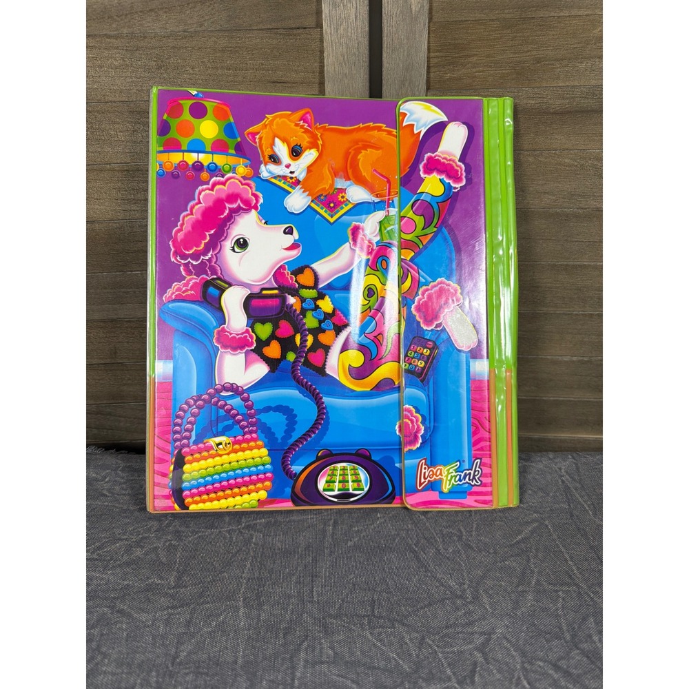 VTG Lisa Frank 3-Ring Binder Prancing Poodle Casey Cat Neon Retro 90s Stationery